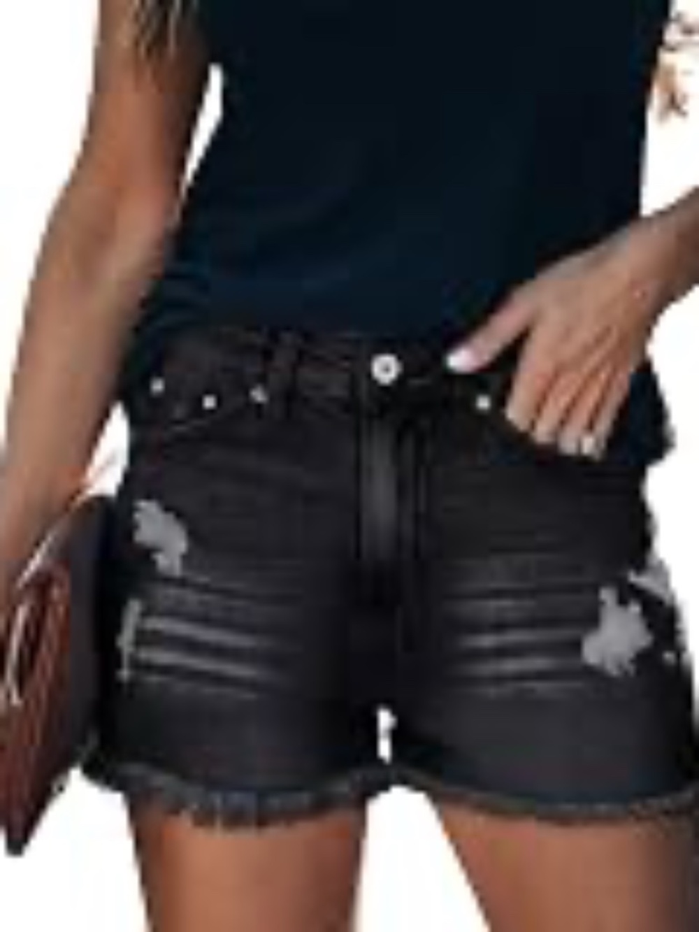Zolucky Jean Shorts Denim Stretchy Ripped with Pockets black size large